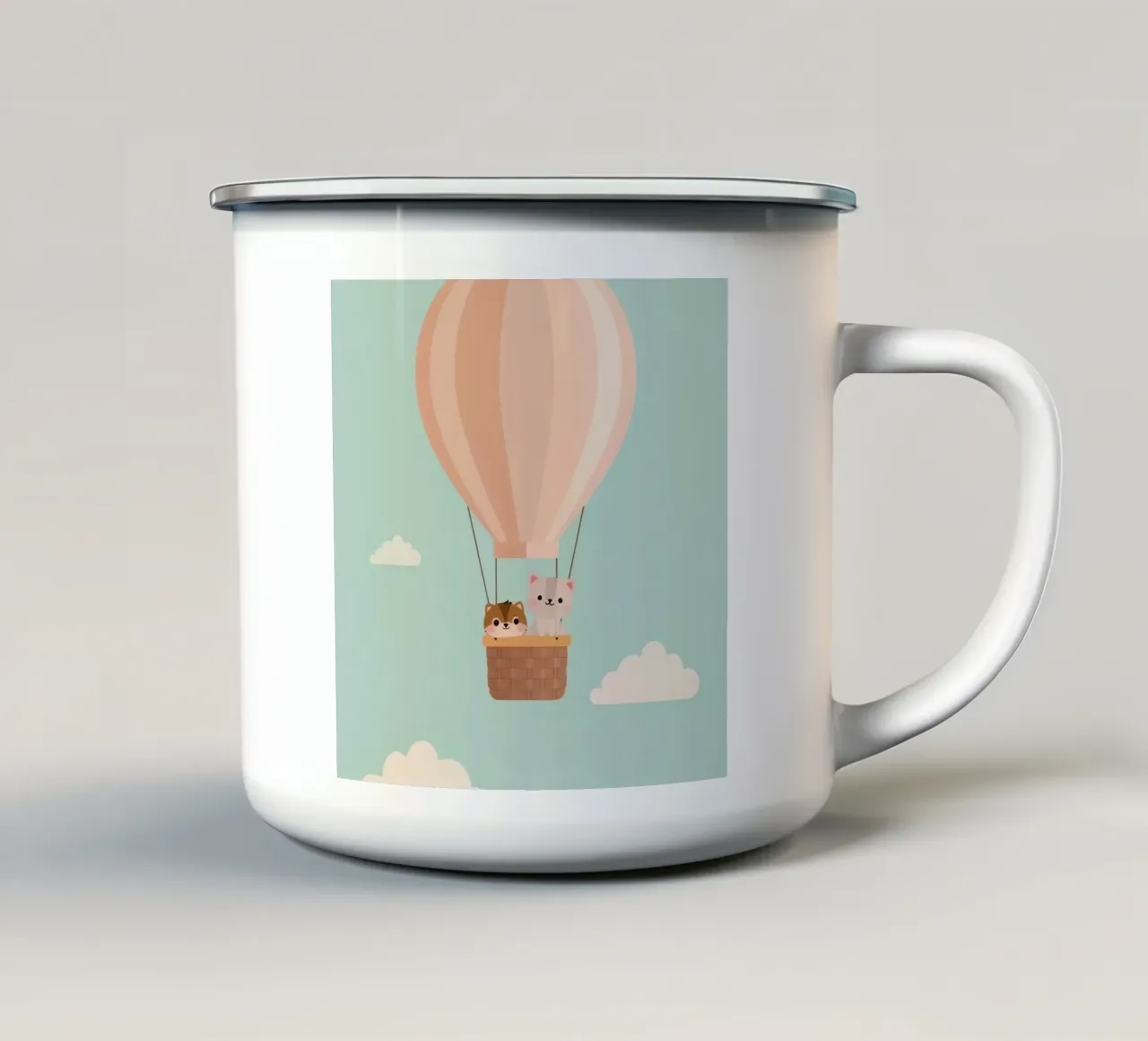 Gatti carini in cesto di mongolfiera tazza in smalto da DesignDoodle