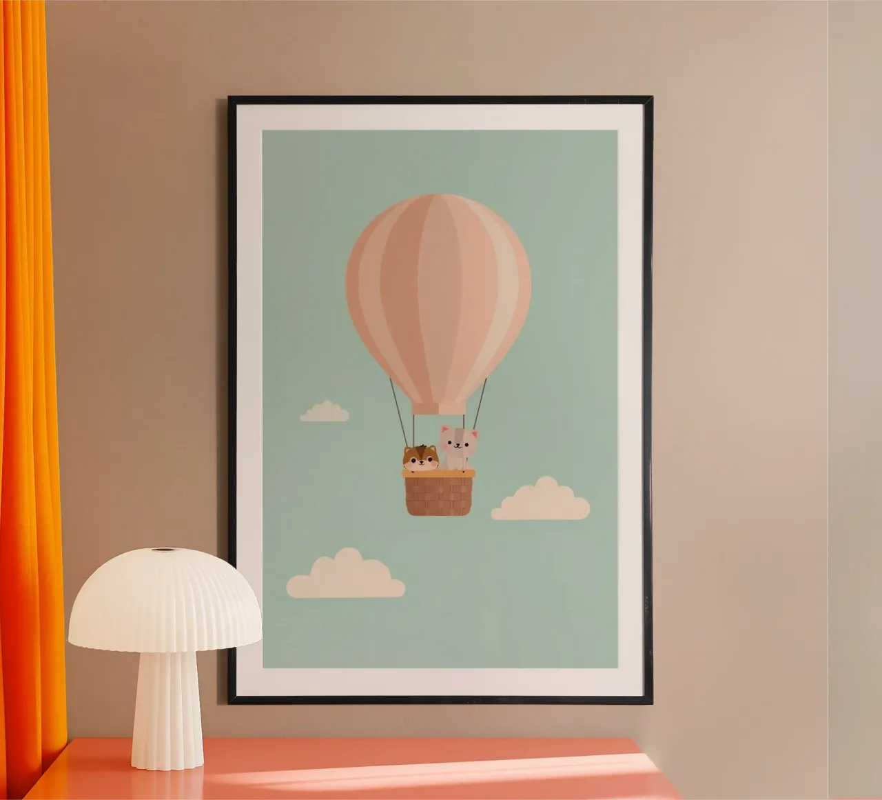 Gatti carini in cesto di mongolfiera poster da DesignDoodle
