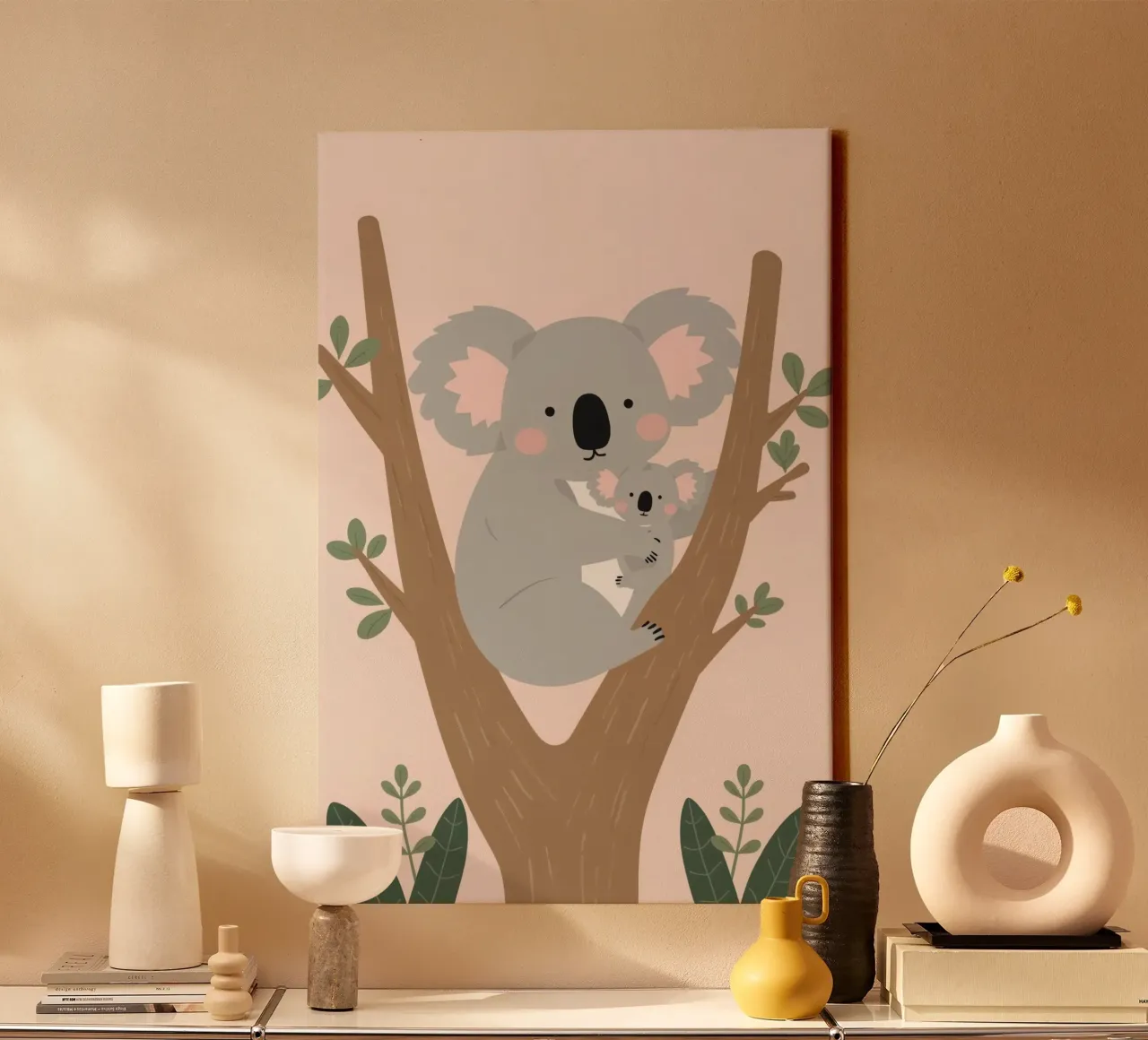 Mamma e bambino di Koala abbracciati sull'albero tela con Cornice a cassetta da DesignDoodle