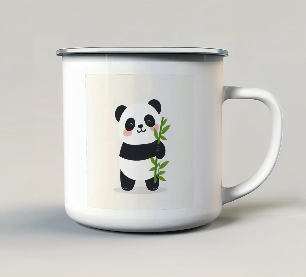 Simpatico panda felice che abbraccia il bastone di bambù tazza in smalto da DesignDoodle