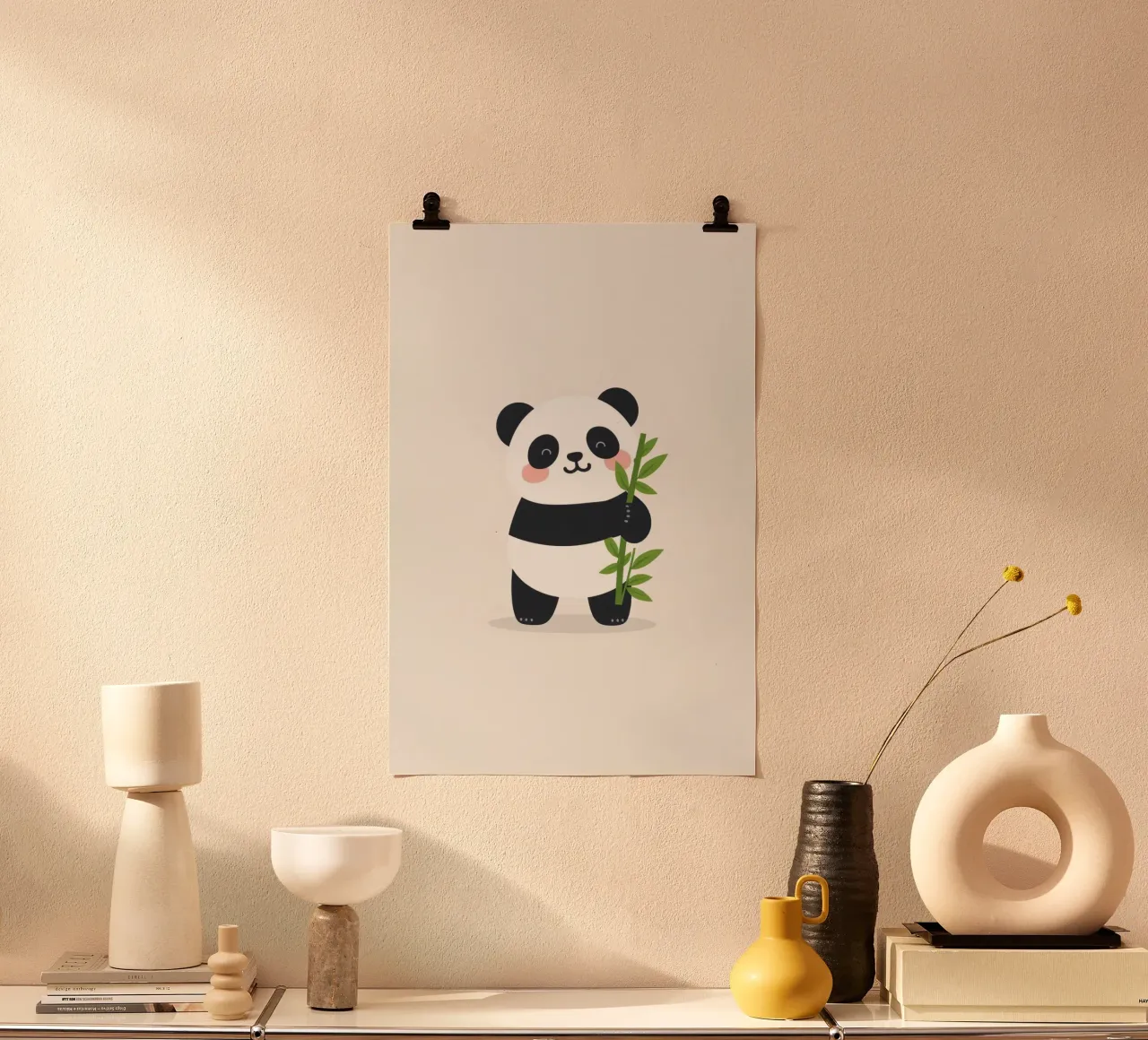 Bâton de bambou en forme de panda heureux et mignon poster de DesignDoodle