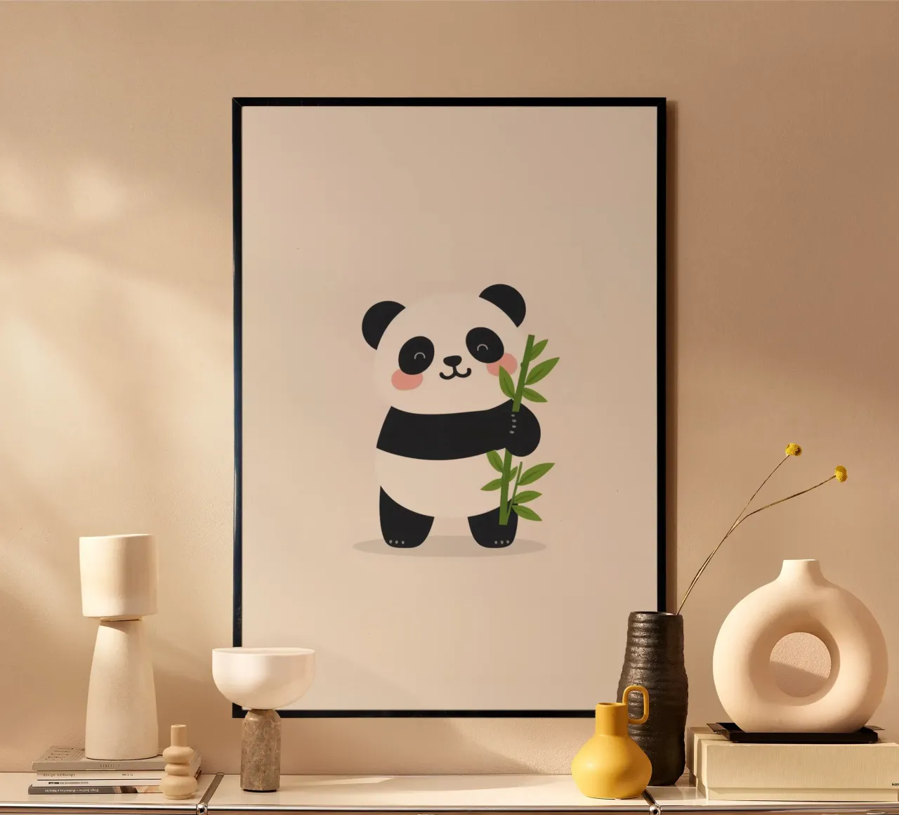 Bâton de bambou en forme de panda heureux et mignon poster de DesignDoodle