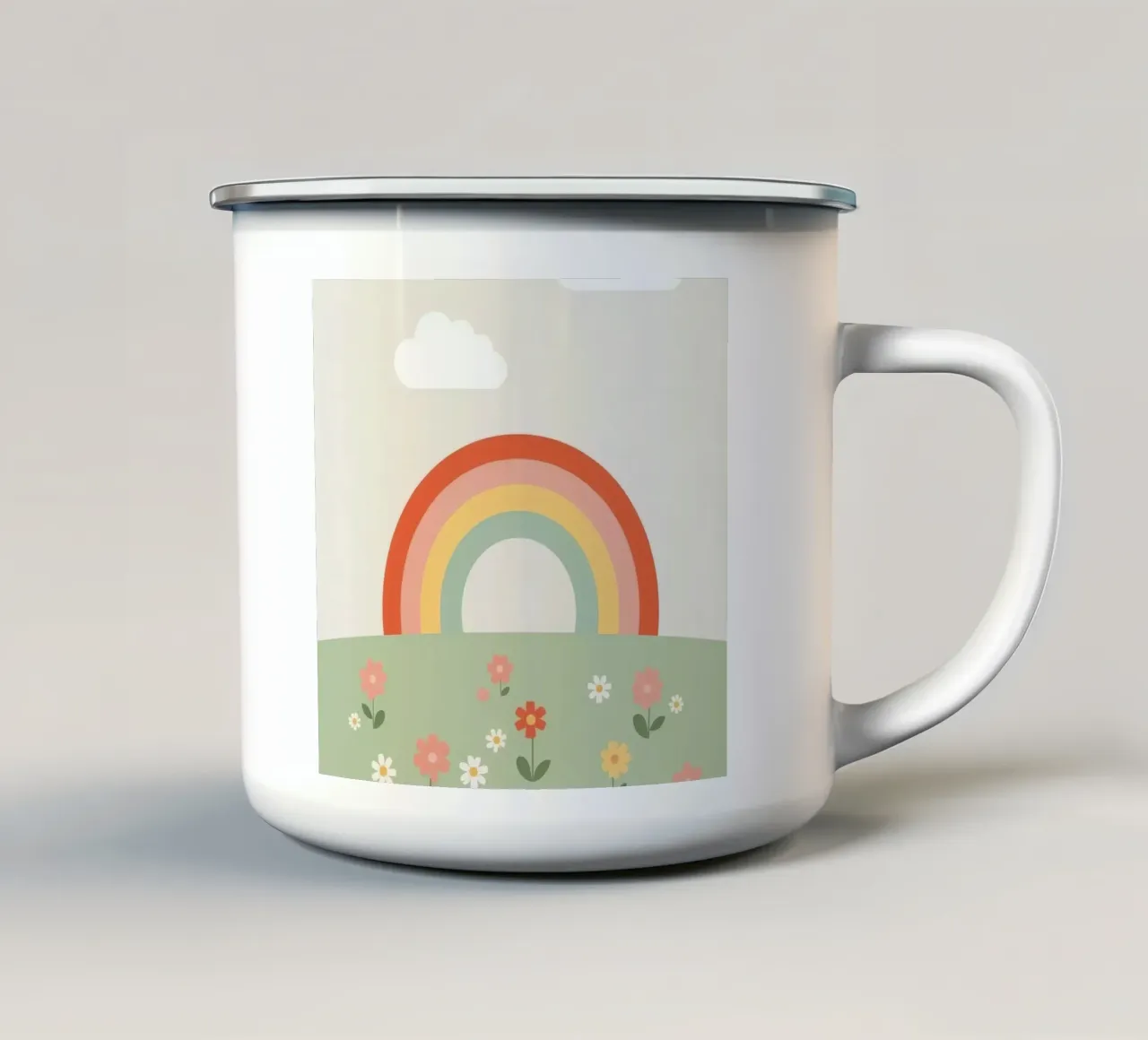 Fiori arcobaleno carino Sole e nuvole tazza in smalto da DesignDoodle