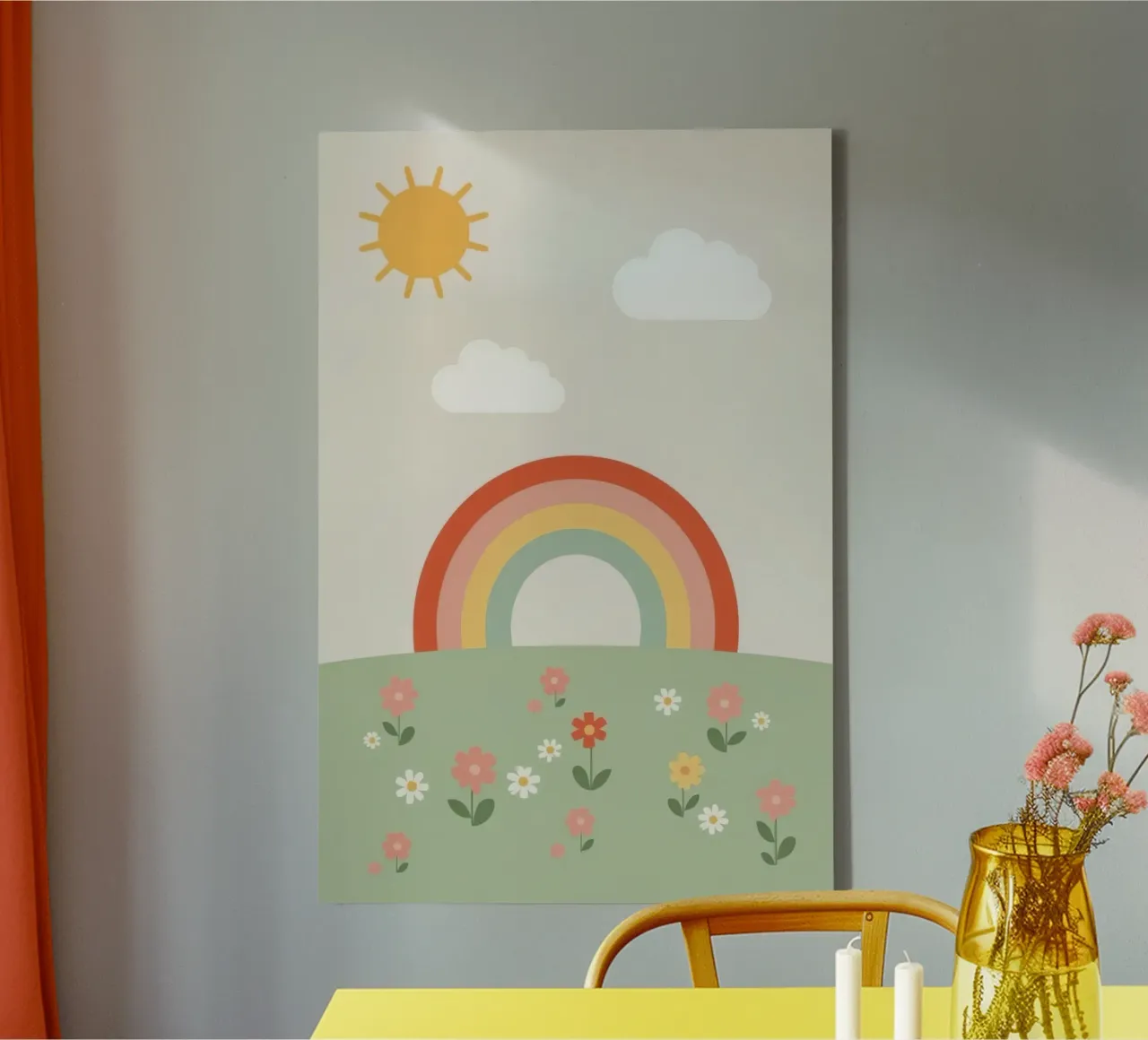 Fiori arcobaleno carino Sole e nuvole tela con Cornice a cassetta da DesignDoodle