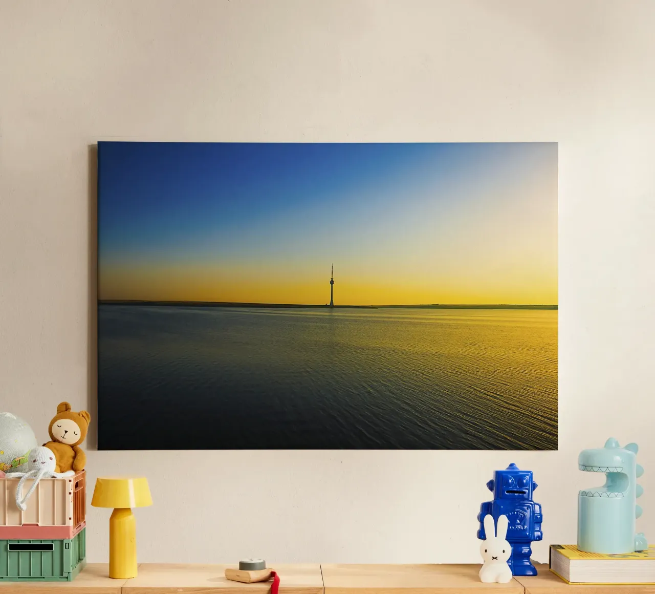 Minimalistische zonsondergang Horizon - Rustige Kunstdruk canvas met Baklijst van jay