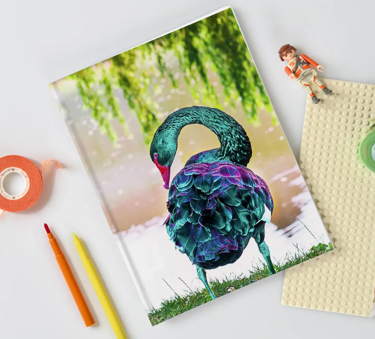 Neon Swan from Another World – Surreal Fine Art Print notebook by jay