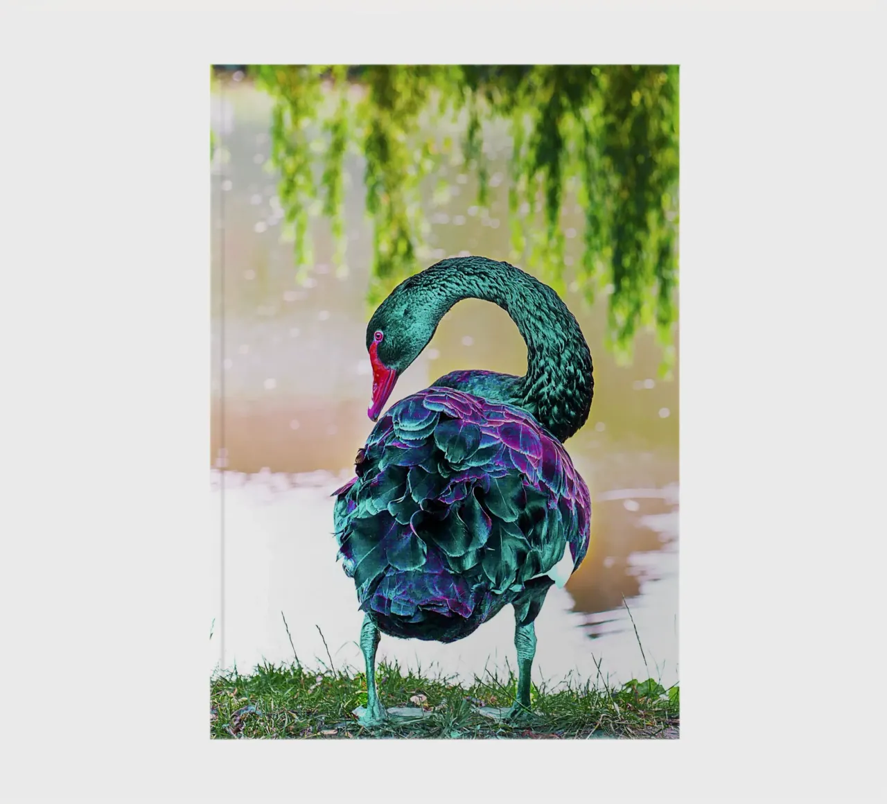Neon Swan from Another World – Surreal Fine Art Print notebook by jay