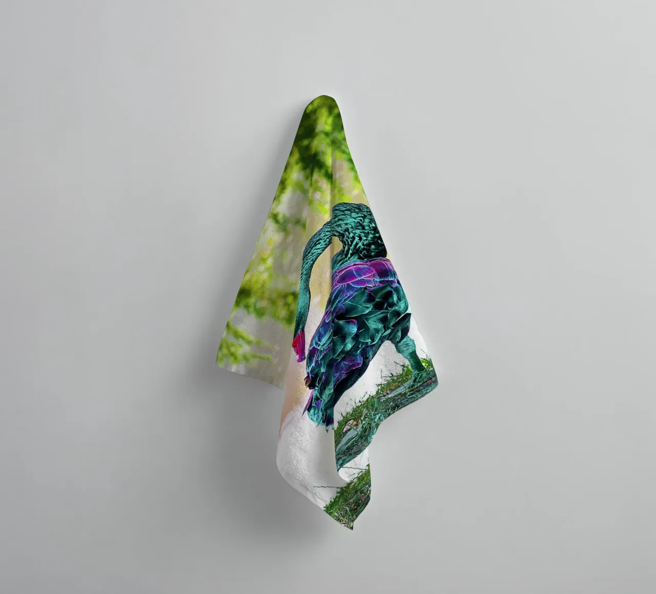 Neon Swan from Another World – Surreal Fine Art Print towel by jay