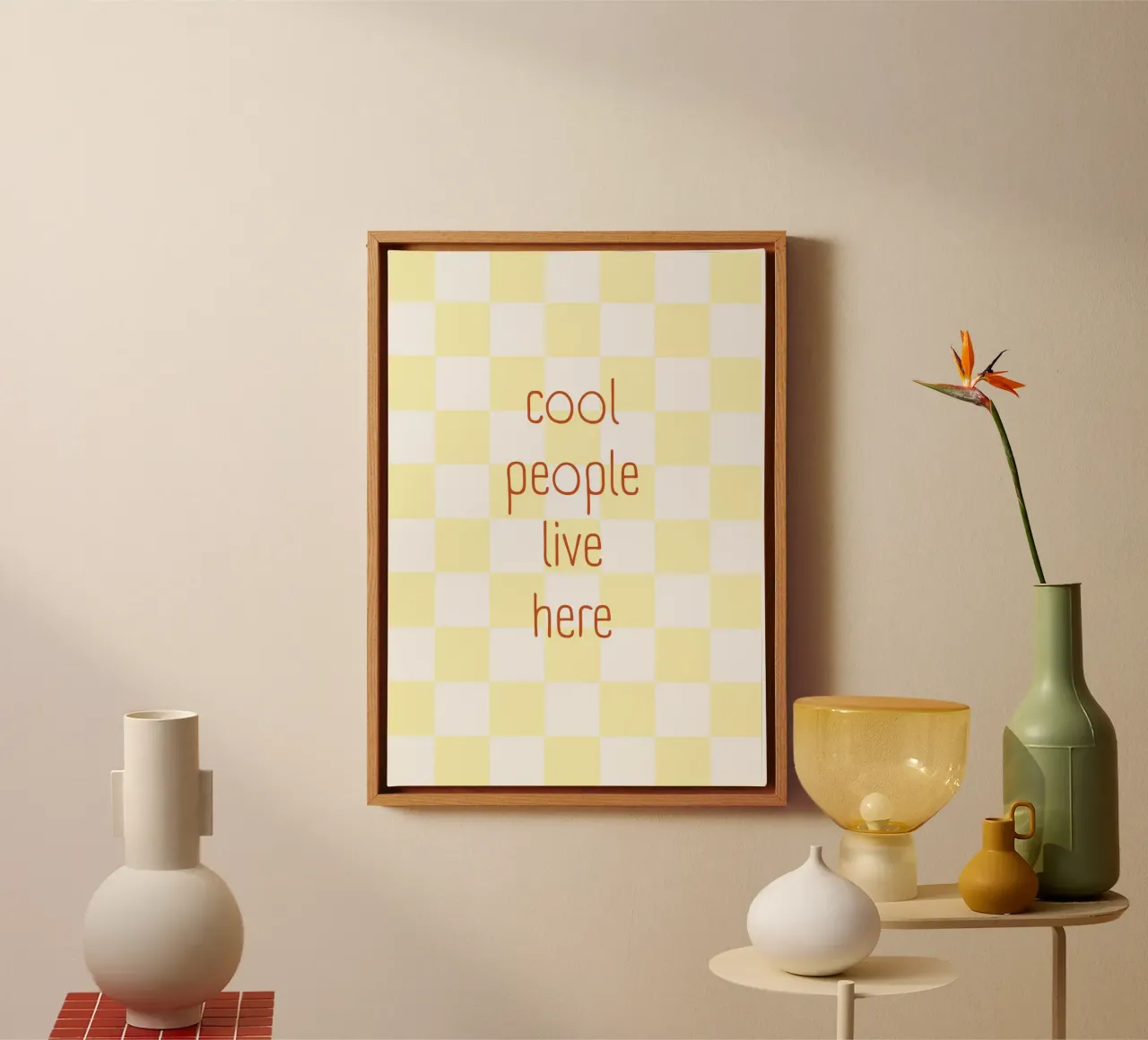 Cool People Yellow Check canvas with Floater frame by Poster Print Studio