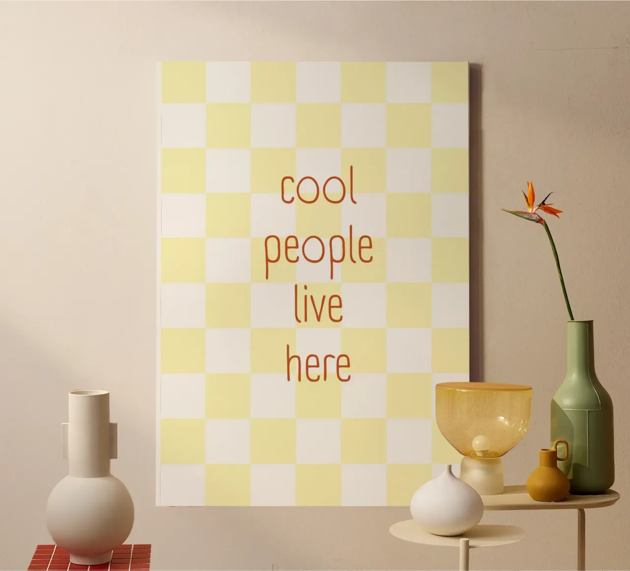 Cool People Yellow Check canvas with Floater frame by Poster Print Studio