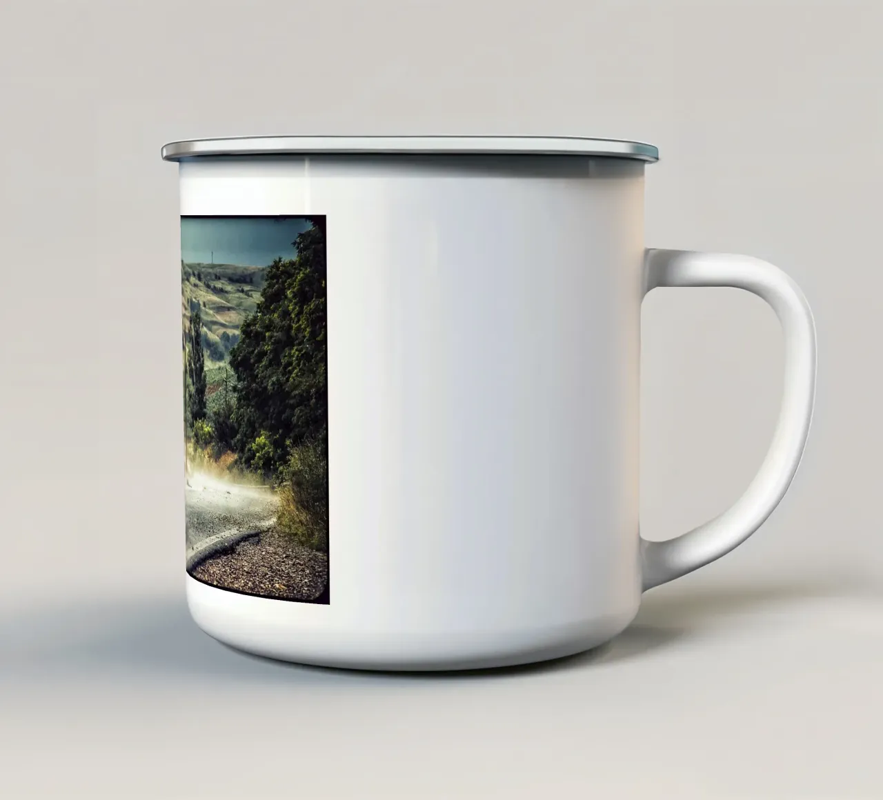 The Empty Curve – Dust, Light & Silence enamel mug by jay