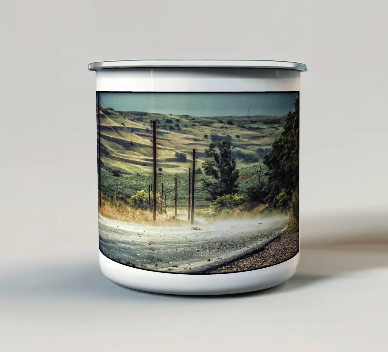 The Empty Curve – Dust, Light & Silence enamel mug by jay