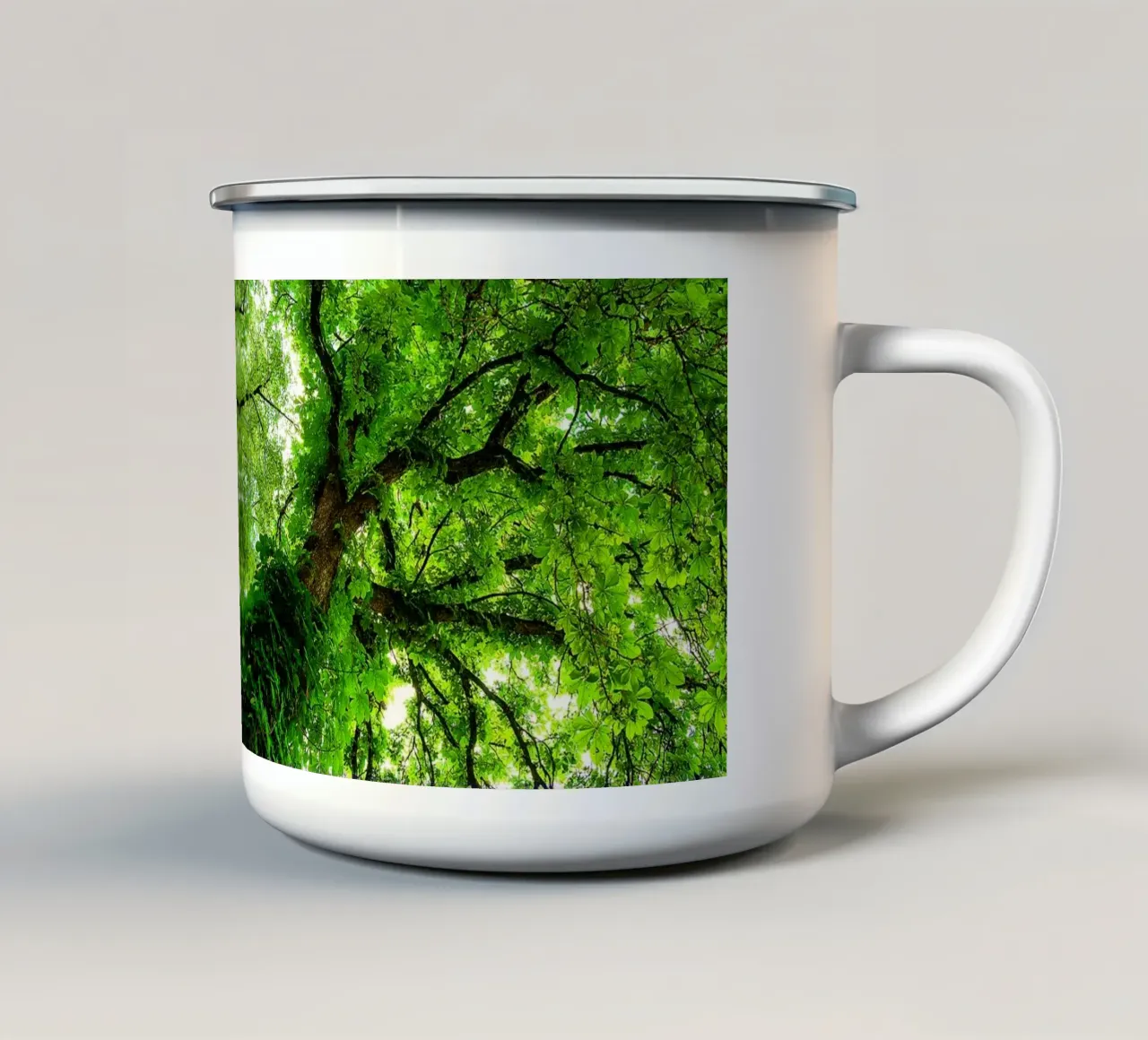Symmetrie van smaragdgroene boom - Abstracte kunstdruk emaille mok van jay