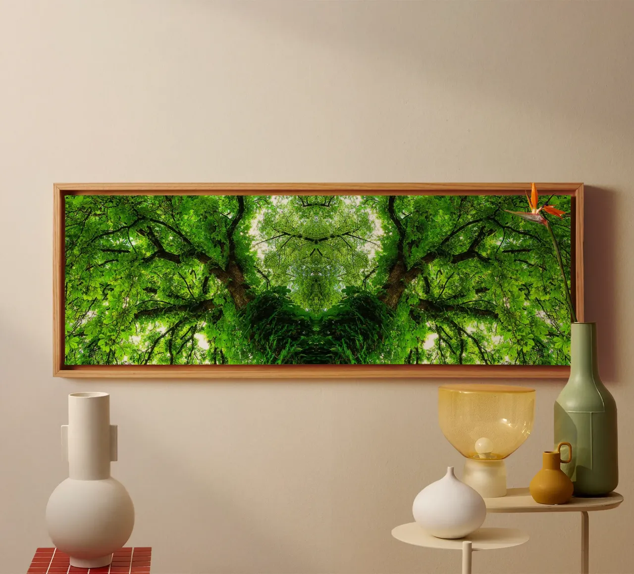 Emerald Tree Symmetry – Fine Art Abstract Print canvas with Floater frame by jay