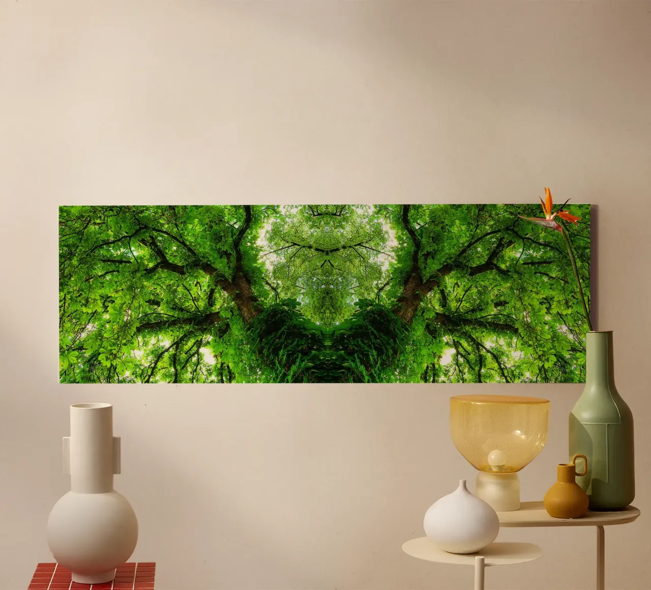 Emerald Tree Symmetry – Fine Art Abstract Print canvas with Floater frame by jay