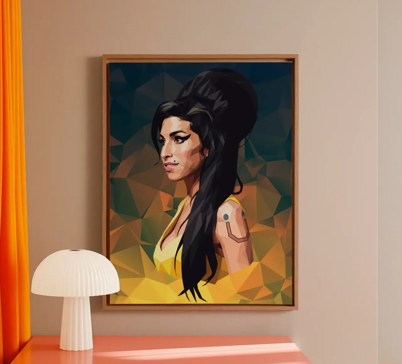 Amy Winehouse Lowpoly canvas met Baklijst van Low Profile