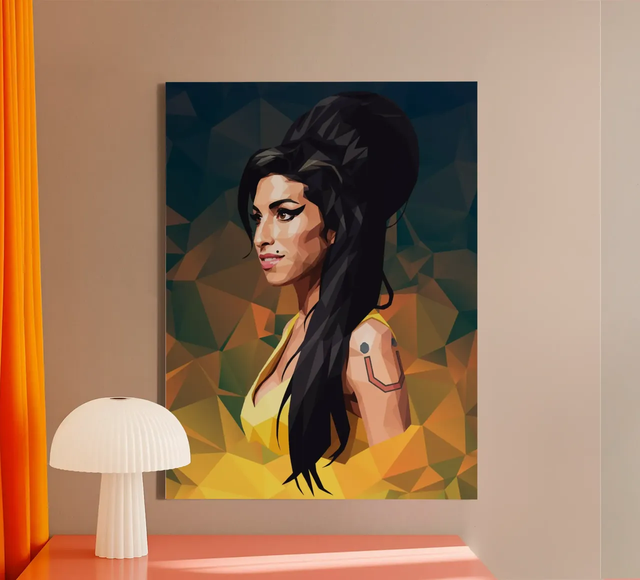 Amy Winehouse Lowpoly canvas met Baklijst van Low Profile