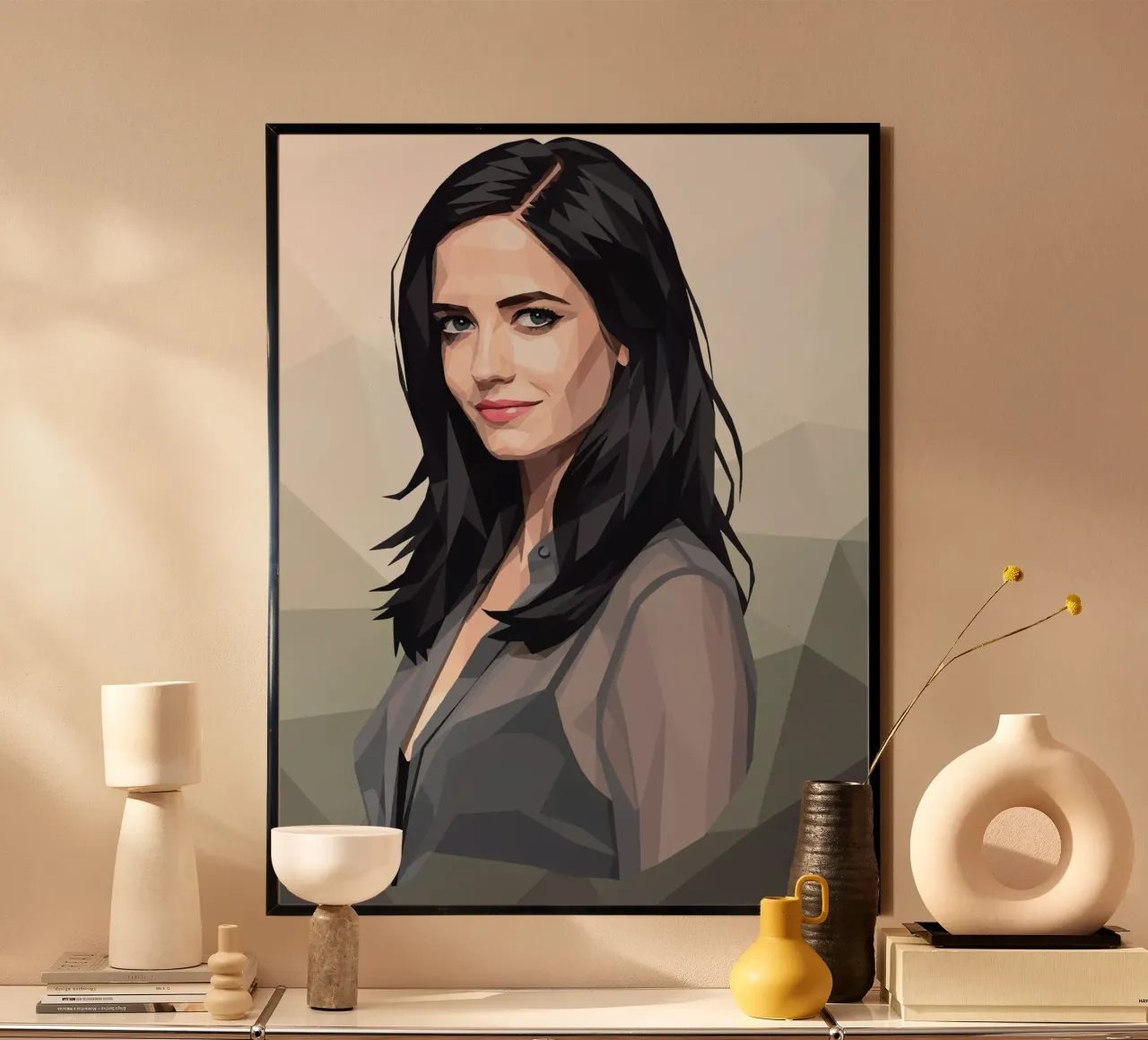 Eva Verde Lowpoly poster con telaio in alluminio da Low Profile