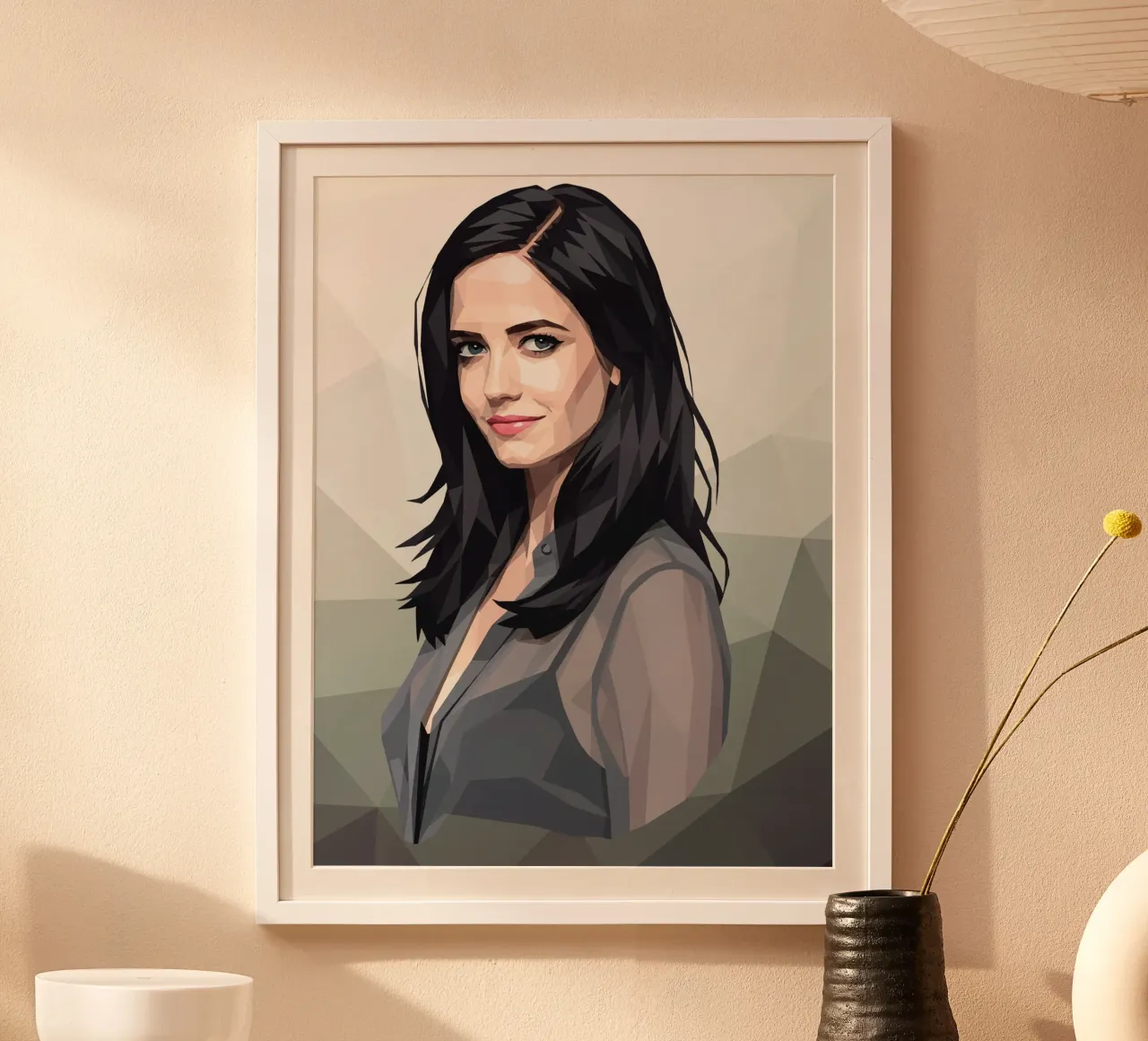 Eva Verde Lowpoly poster con telaio in alluminio da Low Profile
