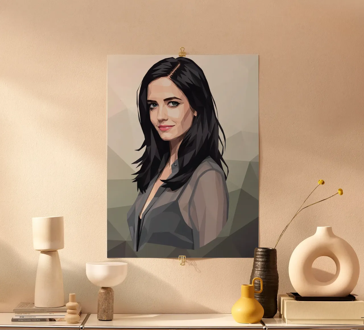 Eva Verde Lowpoly poster con telaio in alluminio da Low Profile