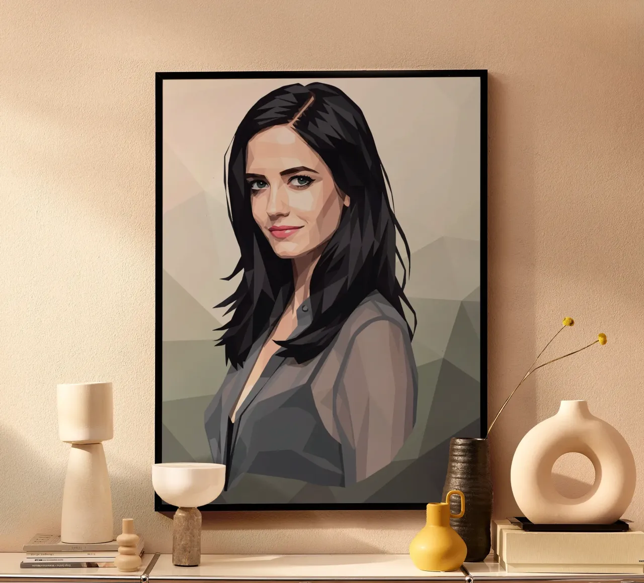 Eva Verde Lowpoly poster con telaio in alluminio da Low Profile