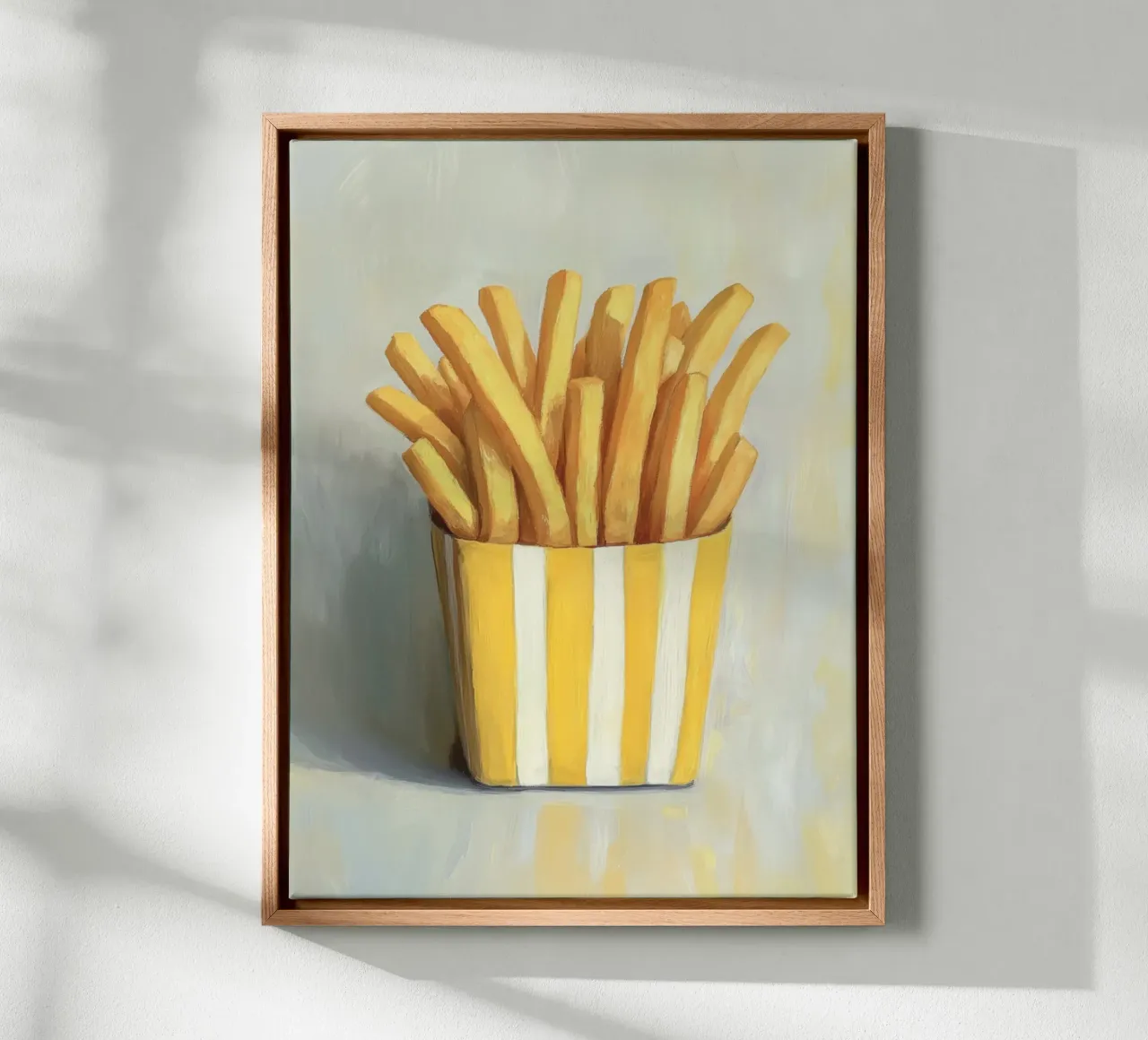 Gele frietjes kunst canvas met Baklijst van Carinaprint