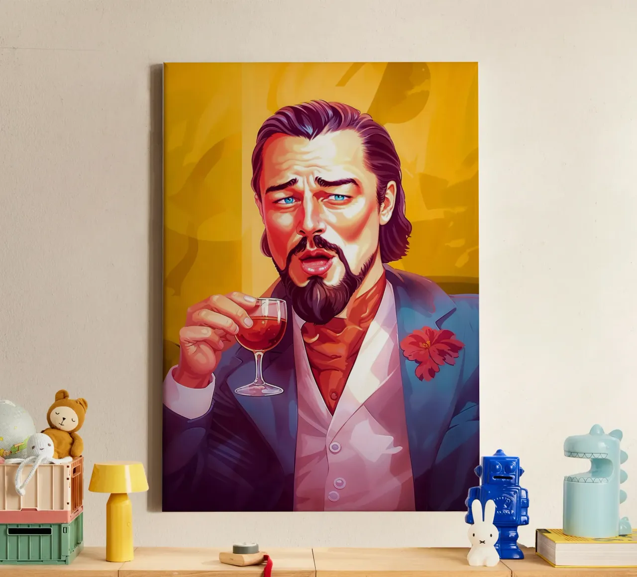 Leonardo DiCaprio Laughing Meme tela con Cornice a cassetta da Lootprint