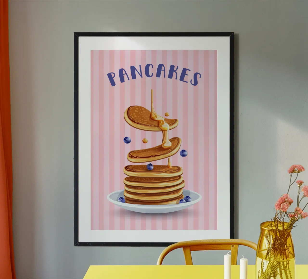 Retro pancakes poster con telaio in legno da PinkCandyWalls