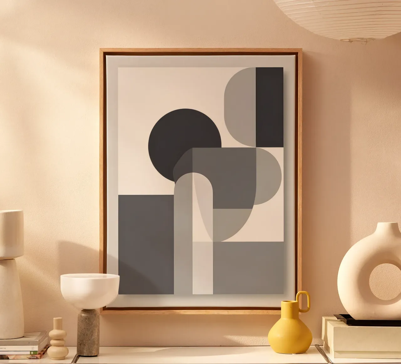 Abstract geometric canvas with Floater frame by The Green Room