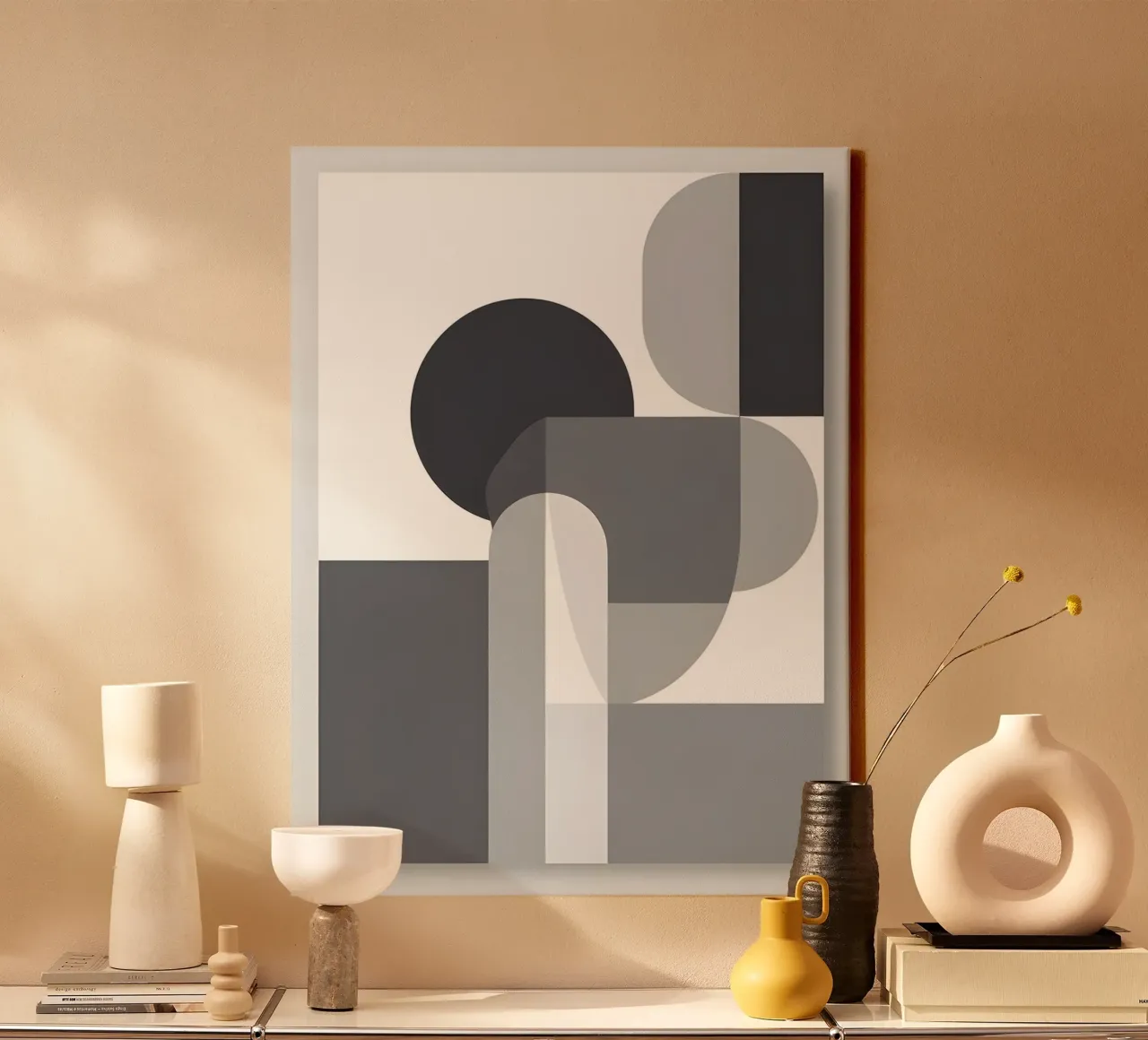 Abstract geometric canvas with Floater frame by The Green Room