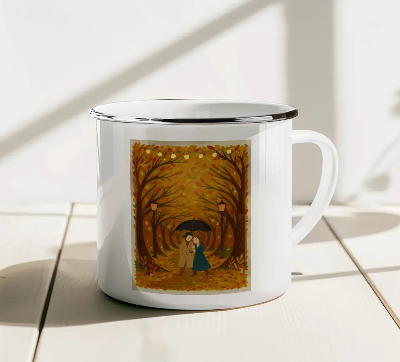 Un romanzo d'autunno tazza in smalto da Taika Tori Art