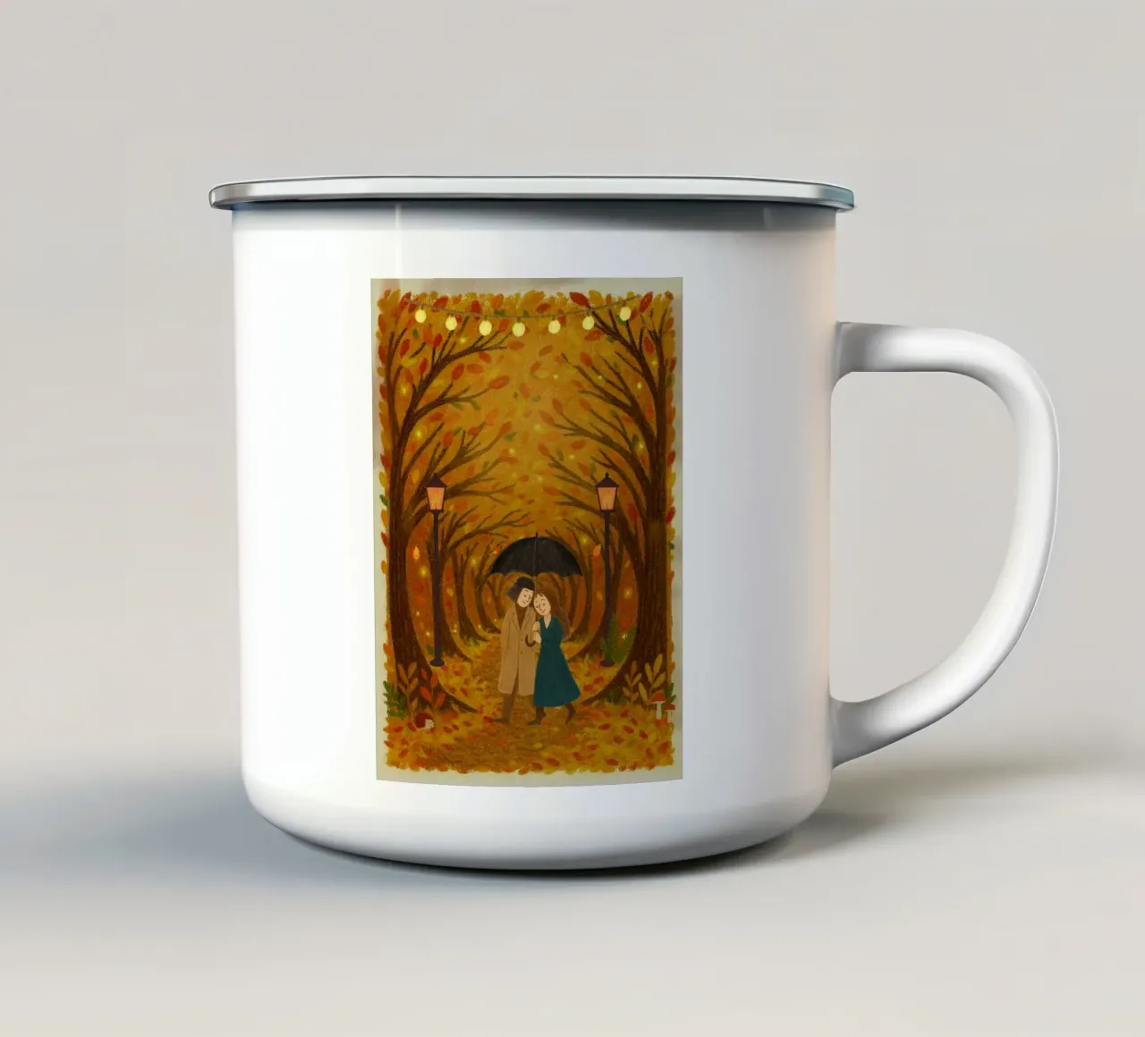 Un romanzo d'autunno tazza in smalto da Taika Tori Art
