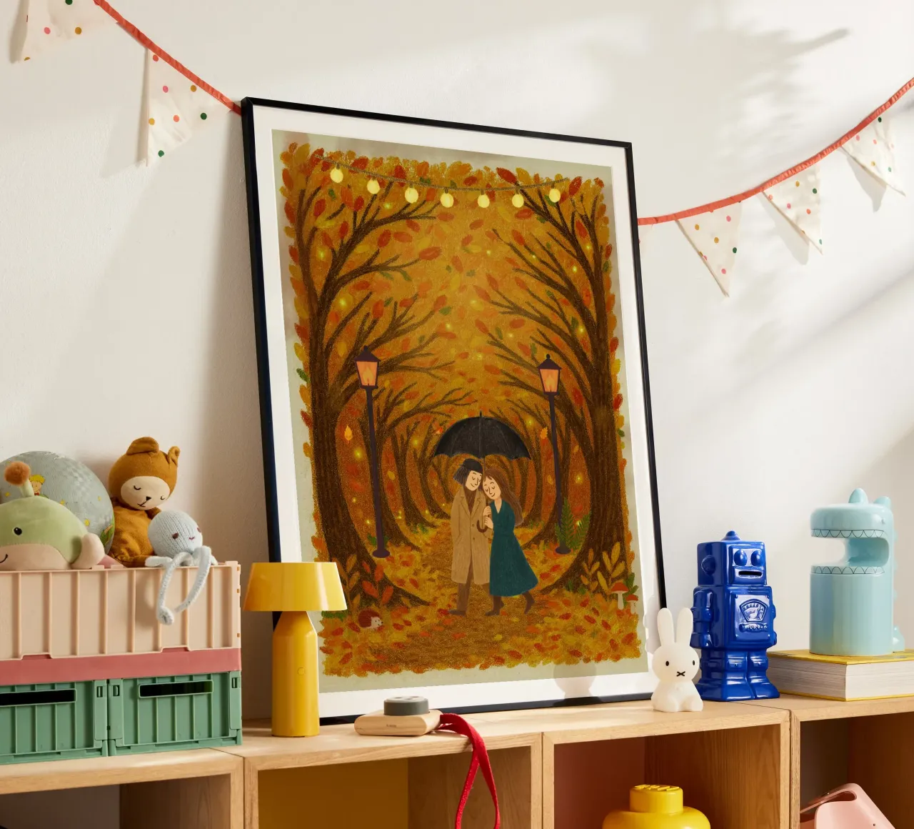 Un romanzo d'autunno poster con telaio in legno da Taika Tori Art