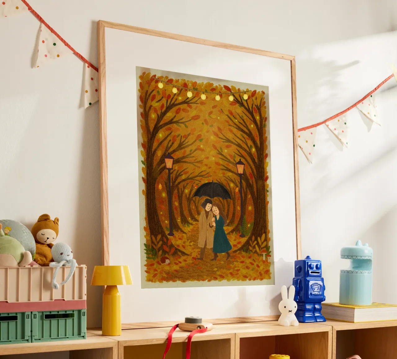 Un romanzo d'autunno poster con telaio in legno da Taika Tori Art