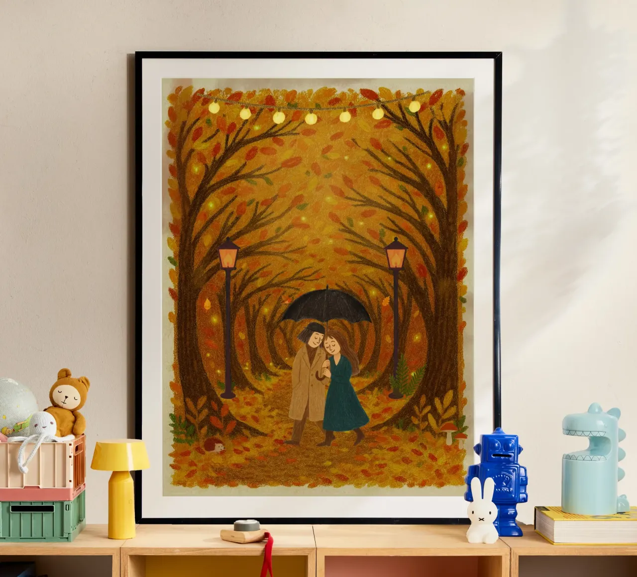 Un romanzo d'autunno poster con telaio in legno da Taika Tori Art