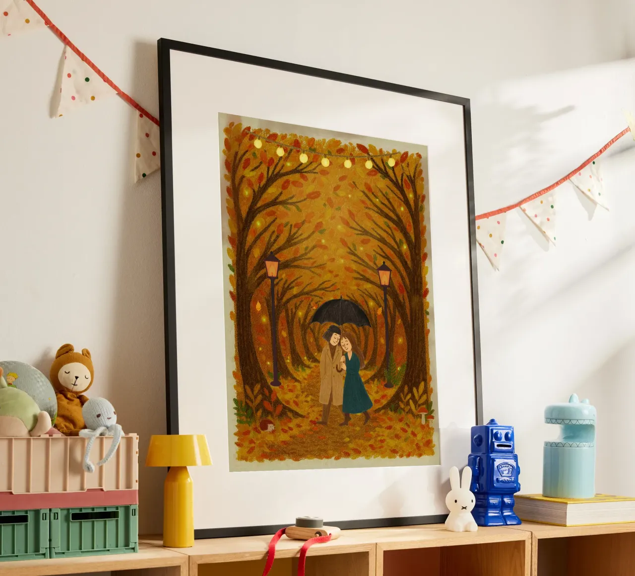 Un romanzo d'autunno poster con telaio in legno da Taika Tori Art