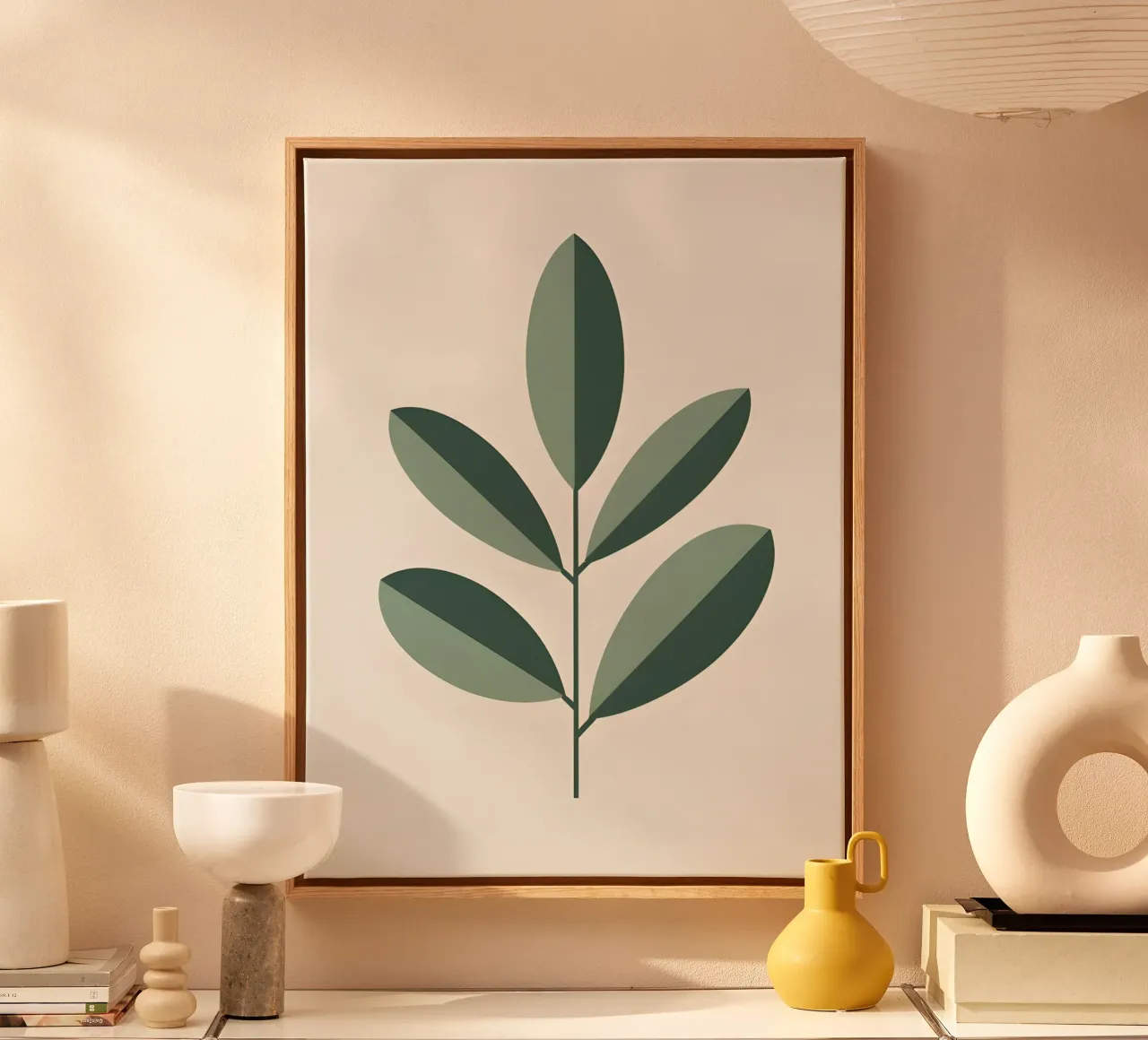 Olive Branch Leaf canvas with Floater frame by The Green Room