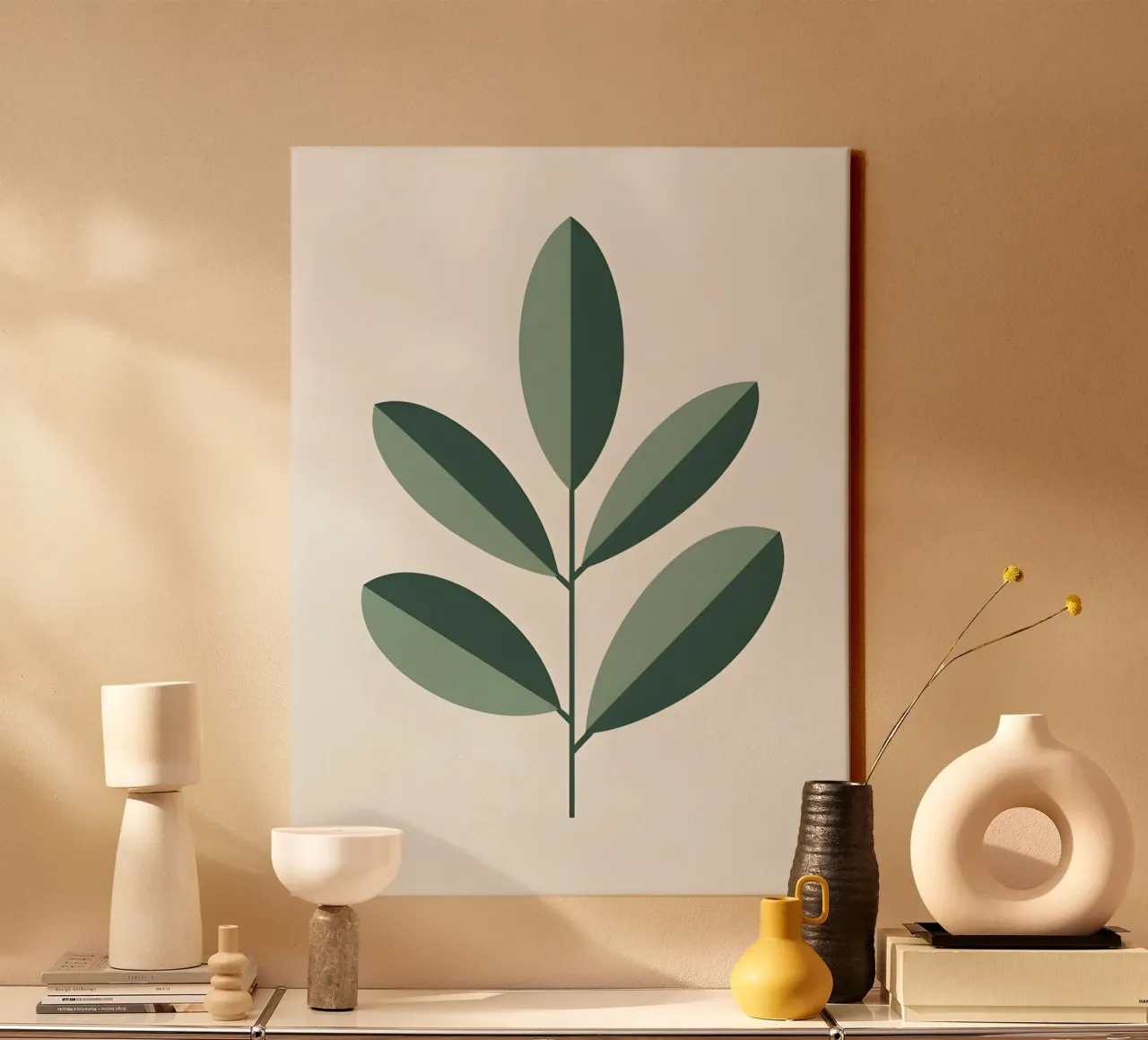 Olive Branch Leaf canvas with Floater frame by The Green Room