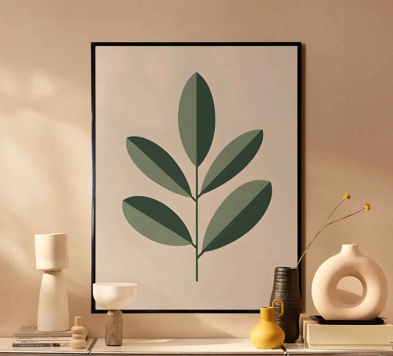 Foglia di ramo d'ulivo poster con telaio in alluminio da The Green Room