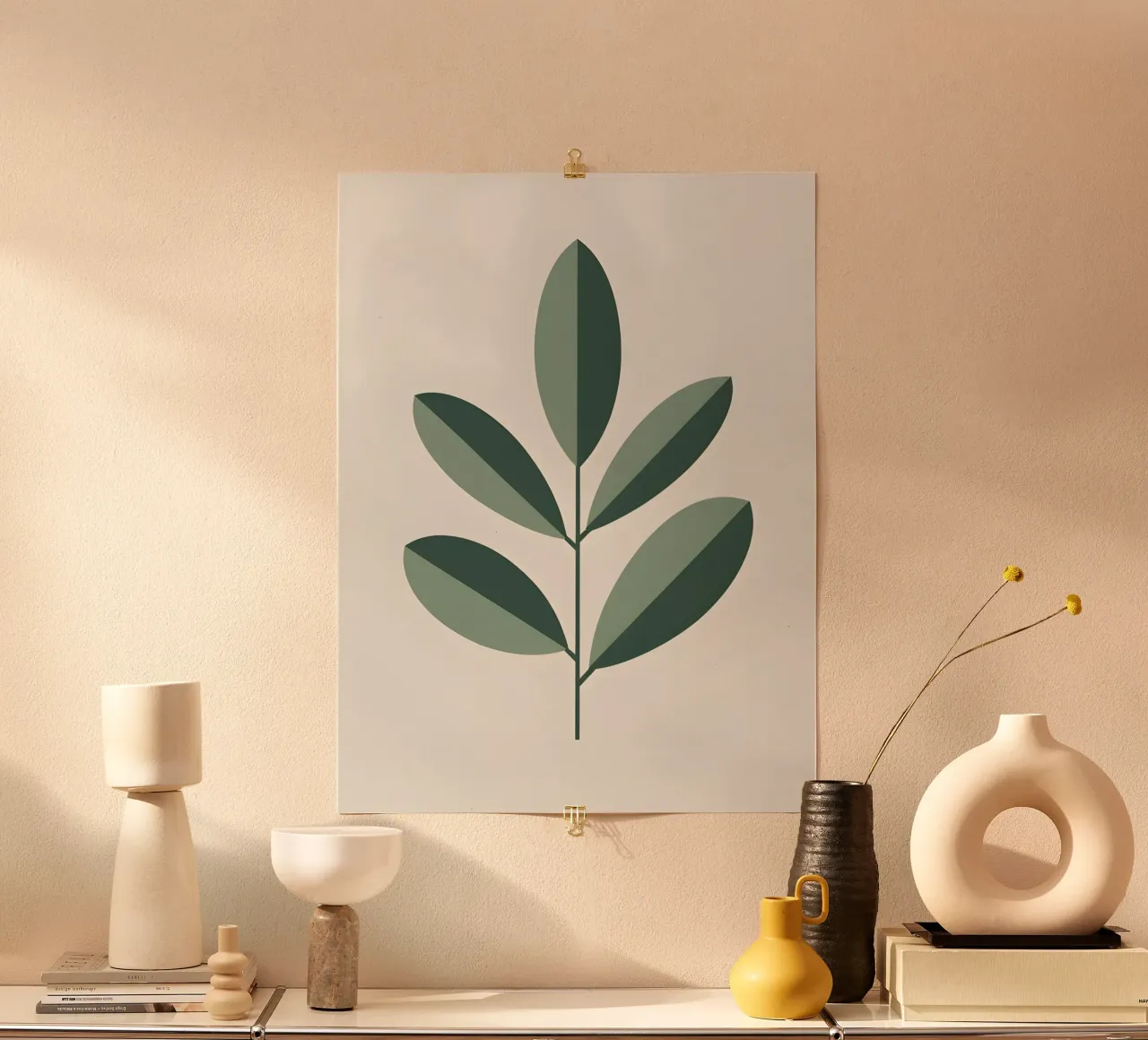 Foglia di ramo d'ulivo poster con telaio in alluminio da The Green Room