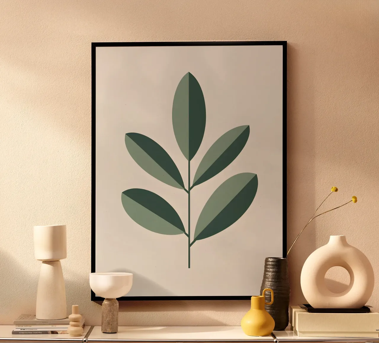 Foglia di ramo d'ulivo poster con telaio in alluminio da The Green Room