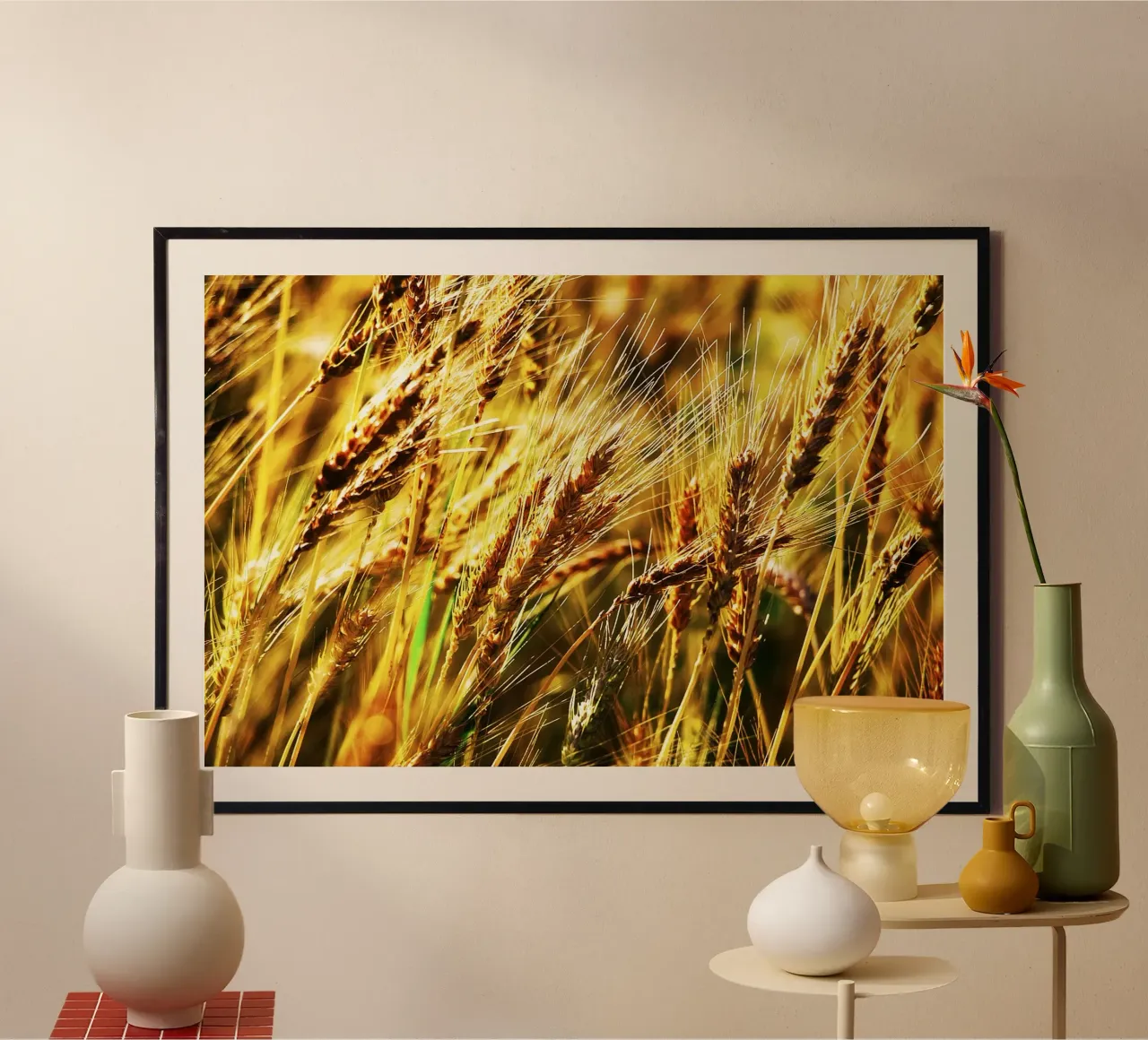 Goldener Weizen Nahaufnahme - Fine Art Print Poster mit Kunststoffrahmen von jay