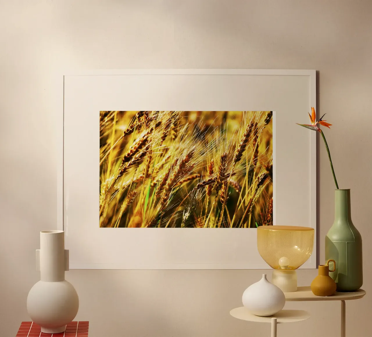 Goldener Weizen Nahaufnahme - Fine Art Print Poster mit Kunststoffrahmen von jay