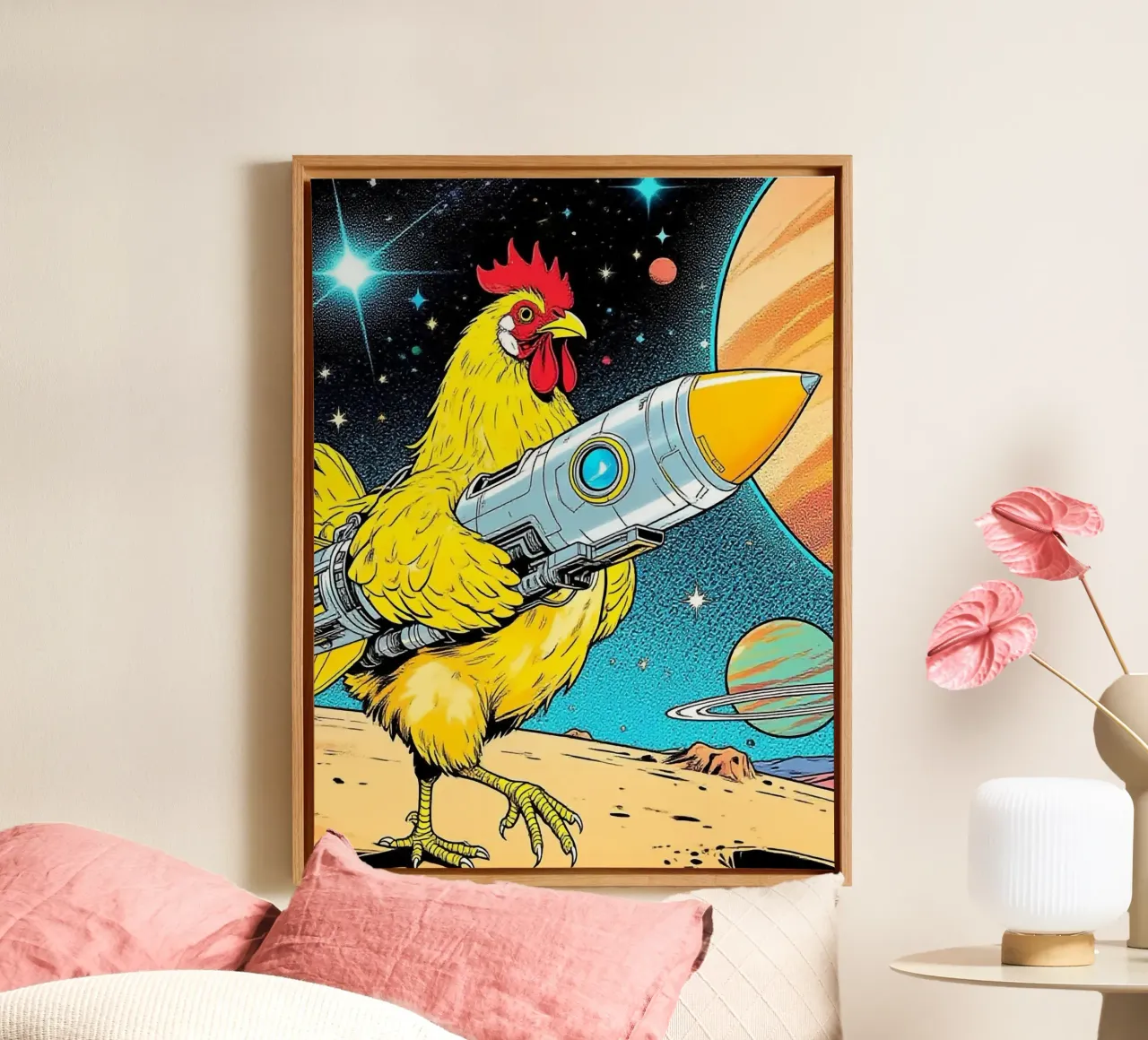 Chicken Rocket canvas with Floater frame by knowledge