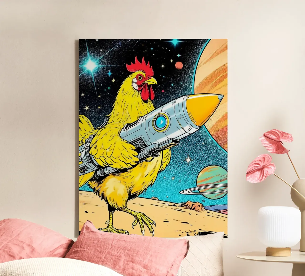 Chicken Rocket canvas with Floater frame by knowledge