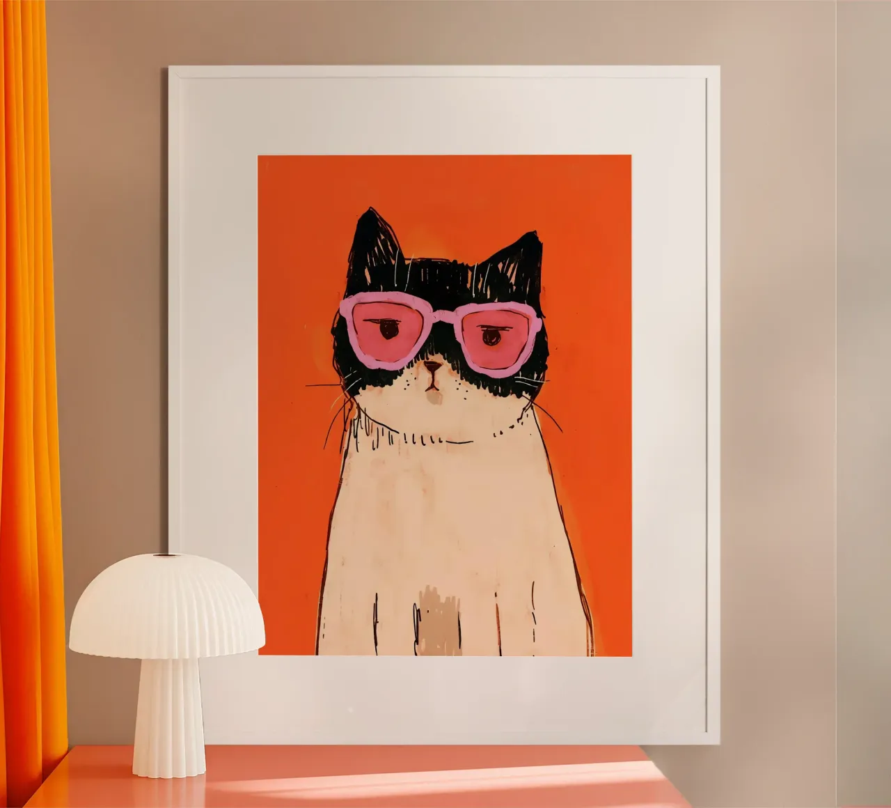 Gatto freddo in tonalità rosa poster con telaio in alluminio da Arjun