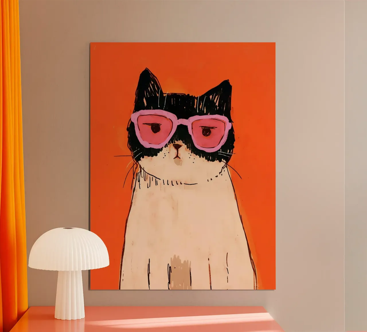 Gatto freddo in tonalità rosa poster con telaio in alluminio da Arjun