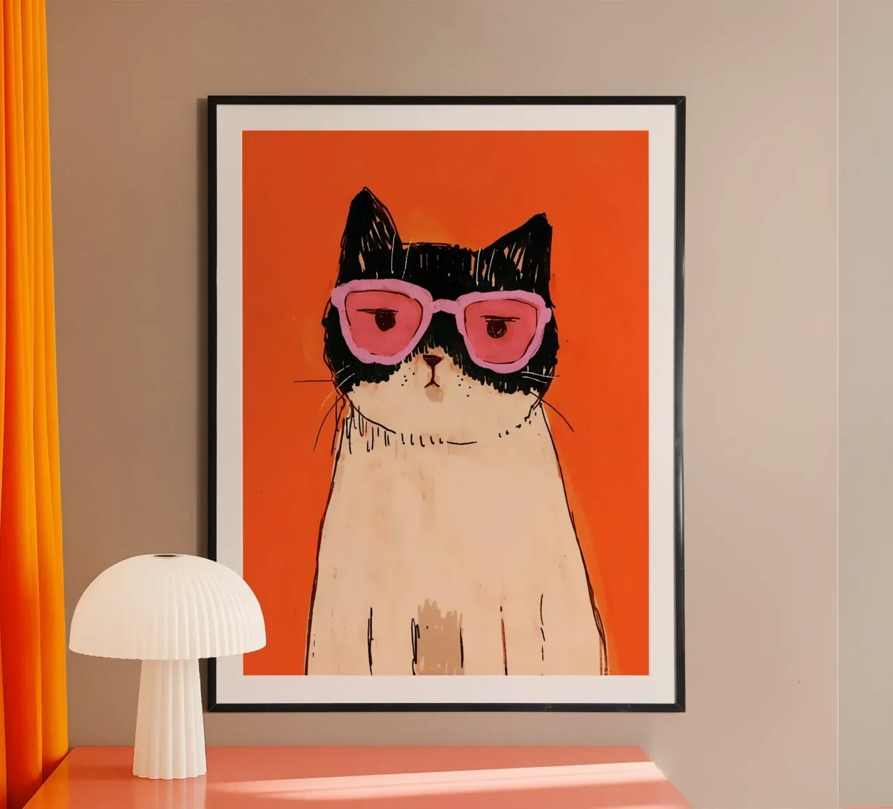 Gatto freddo in tonalità rosa poster con telaio in alluminio da Arjun