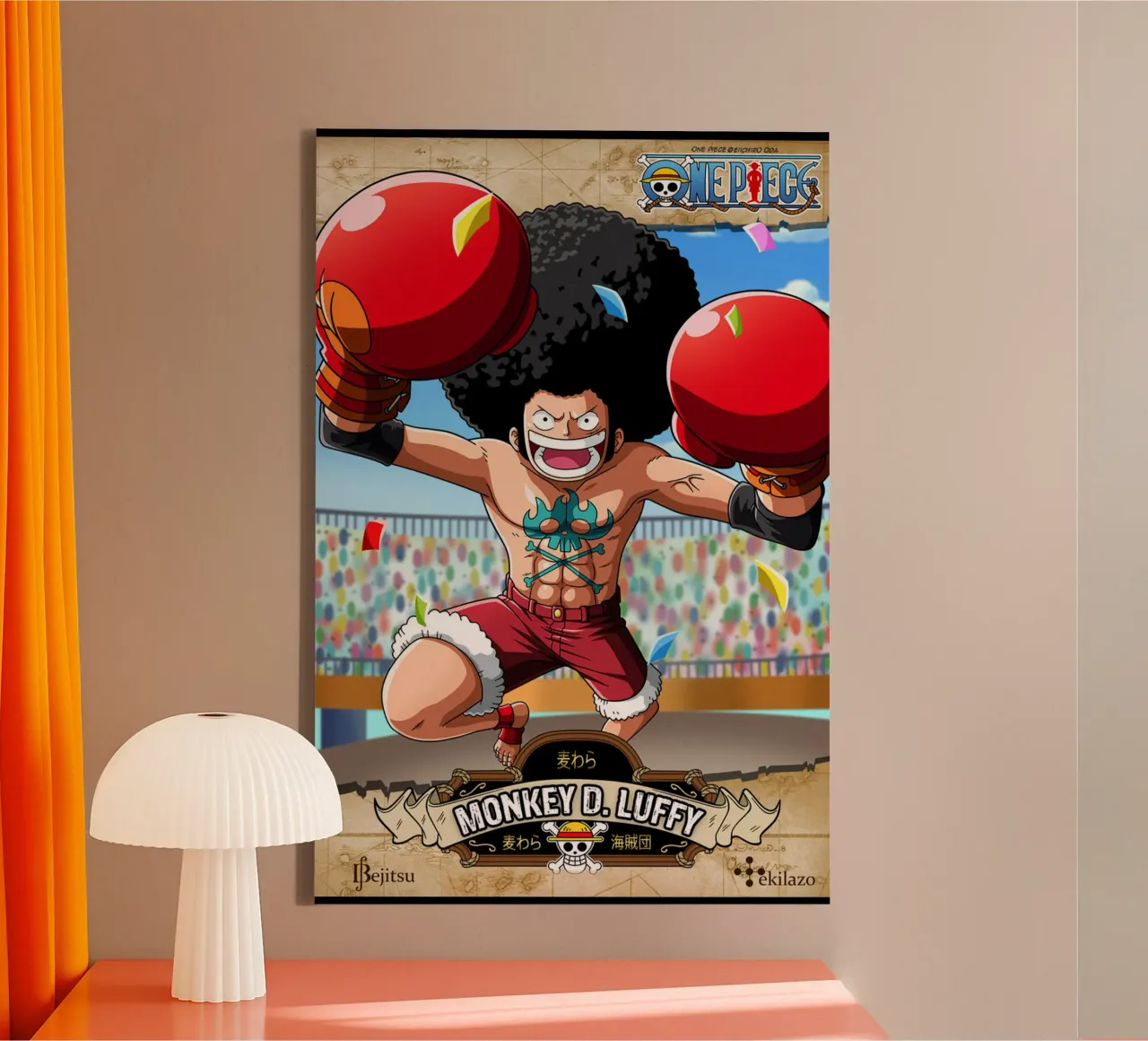 avventura pintes anime-Afro Luffy tela con Cornice a cassetta da eliouxence