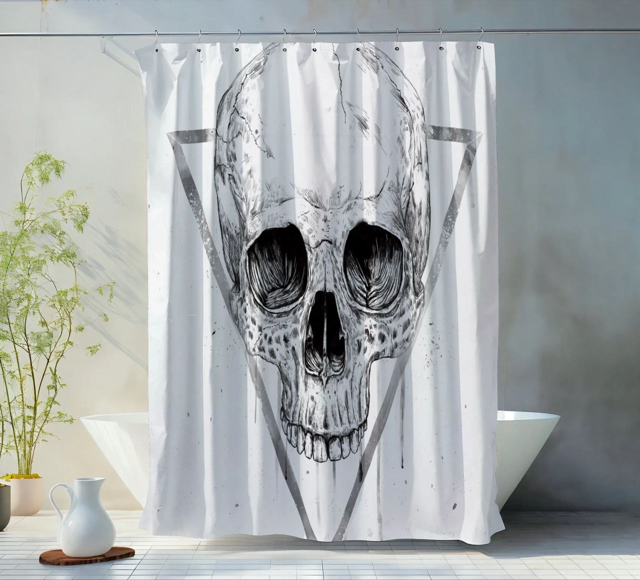Skull in a triangle (b&w) tenda da doccia da Balazs Solti